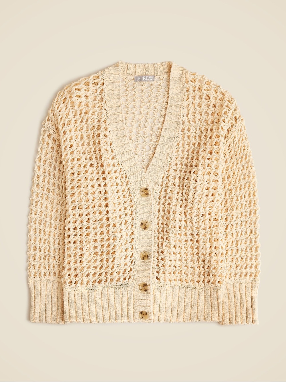 J.Crew Montauk Fisherman Cardigan Cream Tan Oversized V Neck Open Knit M